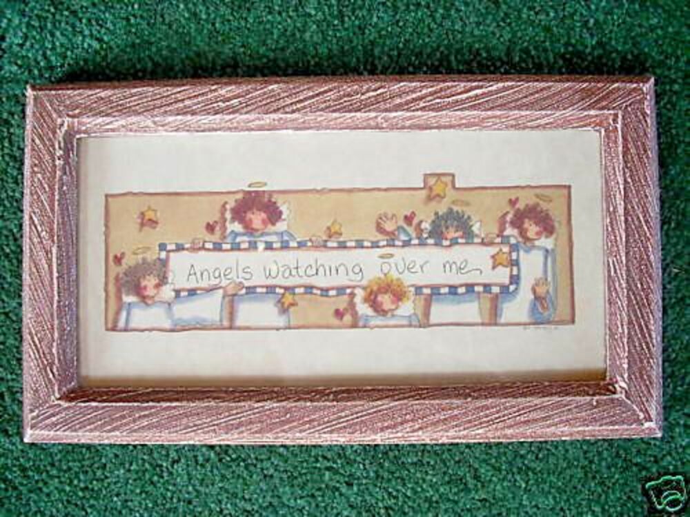 'Angels Watching Over Me' Heavenly Framed Print Vtg Home & Garden Party - New